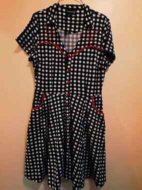 Sourpuss Sparrow Western, Gingham Print Dress with Pockets XL
